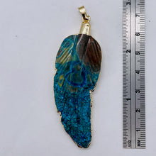 Load image into Gallery viewer, Chrysocolla Carved Gold Trim Leaf Pendant | 3" Long | Green Blue | 1 Pendant |
