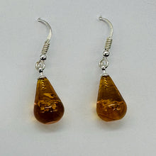 Load image into Gallery viewer, Amber Teardrop Dangle Sterling Silver Earrings | 1" Long | Amber | 1 Pair |