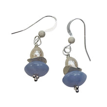 Load image into Gallery viewer, Blue Chalcedony Faceted Pearl Designer Earrings | 1 1/4" Long | Blue, White |