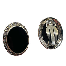 Load image into Gallery viewer, Onyx Marcasite Clip-On Sterling Silver Oval Earrings| 27x21mm | Black | 1 Pair |