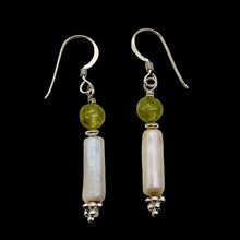 Load image into Gallery viewer, Apatite Fresh Water Pearl Sterling Silver Earrings | 1 1/4" Long | Green White |