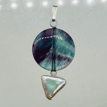 Load image into Gallery viewer, Fluorite and Pearl Sterling Silver Pendant | 1 3/4" Long | Purple, White |