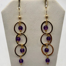 Load image into Gallery viewer, Amethyst 14K Gold Filled Exotic Drop Earrings | Purple/Gold | 2 1/4" Long |