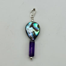 Load image into Gallery viewer, Amethyst, Abalone Sterling Silver Pendant| 1 3/4" Long| Purple, Blue| 1 Pendant|