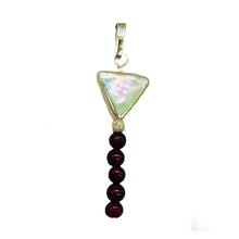 Load image into Gallery viewer, Pearl Triangle and Garnet Sterling Silver Drop Pendant| 1 3/4" Long| White, Red|