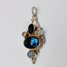 Load image into Gallery viewer, Amethyst Moonstone Labradorite Sterling Silver Goddess Pendant | 2 1/2" Long |