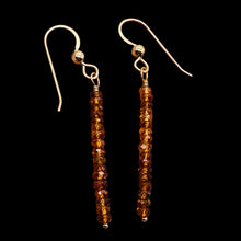 Load image into Gallery viewer, Sapphire Faceted Rondelle 14K Gold Filled Earrings| Pumpkin Orange| 1 1/2" Long|