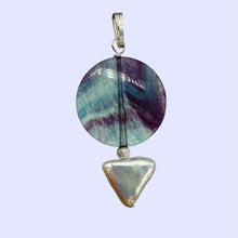 Load image into Gallery viewer, Fluorite and Pearl Sterling Silver Pendant | 1 3/4" Long | Purple, White |