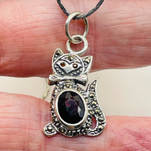 Load image into Gallery viewer, Kitty Cat Marcasite CZ Ruby Cat Pendant | 1 1/4" Long | Silver Red | 1 Pendant |