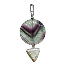 Load image into Gallery viewer, Fluorite and Pearl Sterling Silver Pendant | 1 3/4" Long | Purple, White |