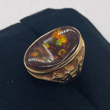 Load image into Gallery viewer, Natural Fire Agate 14K Gold Ring Size 7.75 Red Green Gold 25x15mm 15g