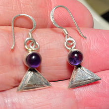 Load image into Gallery viewer, Amethyst Sterling Silver Triangle Earrings | 1" Long | Purple | 1 Pair |