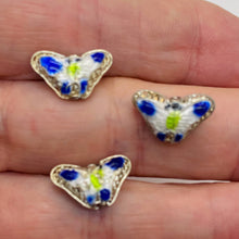 Load image into Gallery viewer, Cloisonne Butterfly Pendant Beads | Blue, White | 16x10x6mm | 3 Beads |