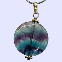Load image into Gallery viewer, Fluorite 14K Gold Filled Striped Pendant | 1 1/4" Long| Purple, Blue| 1 Pendant|