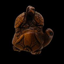Load image into Gallery viewer, Terrific Carved Boxwood Turtle Mommie Ojime/Netsuke Bead | 24x22x18mm | Brown