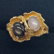 Load image into Gallery viewer, Star Sapphires 14K Yellow Gold Ring |7x5 Oval Stones | Size 7.75 | Black, White|