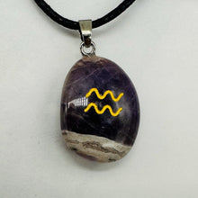 Load image into Gallery viewer, Zodiac Aquarius Amethyst Stone Oval Pendant | 1 1/2" Long | Purple | 1 Pendant |