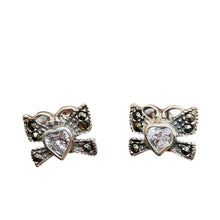 Load image into Gallery viewer, Butterfly Marcasite CZ Sterling Silver Earrings | 3/8" | Silver | 1Pair |