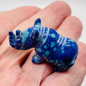 Hand-Carved Standing Spotted Rhinosceros | 1" Tall |Blue Green White| 1 Figurine