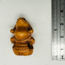 Load image into Gallery viewer, intricately Carved Signed Boxwood Sumo Frogg Bead | 1 1/4" Tall | Brown