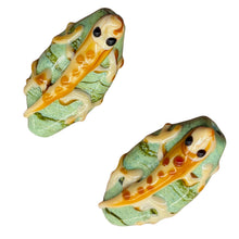 Load image into Gallery viewer, Porcelain Spotted Lizard Beads | 29x11x14 | Green, Tan | 2 Beads |