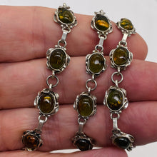 Load image into Gallery viewer, Amber Sterling Silver Bezel Set 8x6mm Stone Necklace| 16"| Green, Yellow Purple|
