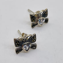 Load image into Gallery viewer, Butterfly Marcasite CZ Sterling Silver Earrings | 3/8" | Silver | 1Pair |