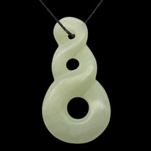 Load image into Gallery viewer, Hand Carved Natural Serpentine Infinity Pendant with Simple Black Cord 10821M | 45x22.5x5.5mm | Light Green