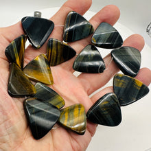 Load image into Gallery viewer, Tiger Eye Triangle Bead Parcel | 30x7mm | Bronze, Blue, Black | 2 Beads |