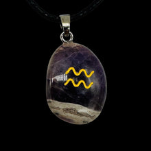Load image into Gallery viewer, Zodiac Aquarius Amethyst Stone Oval Pendant | 1 1/2" Long | Purple | 1 Pendant |
