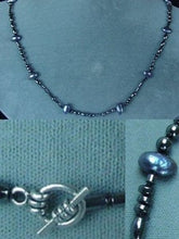 Load image into Gallery viewer, Hematite and Peacock Freshwater Pearl Sterling Silver 22 inches Necklace 200020