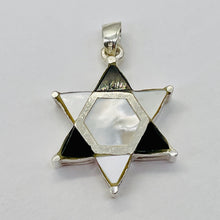 Load image into Gallery viewer, Mother of Pearl and Onyx Sterling Silver Pendant Kagome Shatkona |1 1/4" Long |