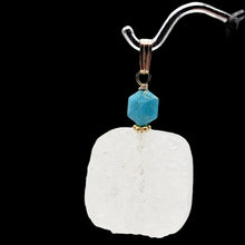 Load image into Gallery viewer, White Druzy Quartz and Turquoise 20mm Square Coin14kgf Pendant | 1 1/4" Long |