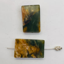 Load image into Gallery viewer, Jade Flowering Flat Rectangle Beads| 31x20x6mm | Pinkish brown green | 2 Beads|