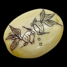 Load image into Gallery viewer, Flower Scrimshaw Oval Pendant Bead | 19x14x7mm | Red, Tan | 1 Bead |