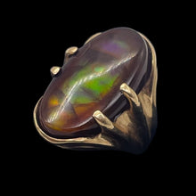 Load image into Gallery viewer, Fire Boulder Opal 14K Gold Ring | 23x13mm Stone | 5.5 | Green, Yellow, Purple |