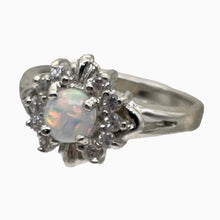 Load image into Gallery viewer, Gemstone Round CZ Opal Sterling Silver Ring | 6 | Fire Green Red | 1 Ring |