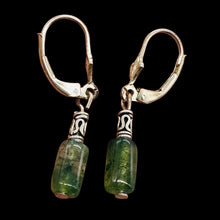 Load image into Gallery viewer, Moss Agate Cube Bead Sterling Silver Earrings | 1 1/4" long | Green, Clear |