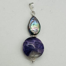 Load image into Gallery viewer, Charoite, Fresh Water Pearl Sterling Silver Pendant | Lavender | 1 3/4" Long |