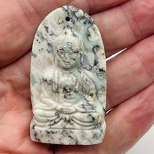 Load image into Gallery viewer, Harmony Stone Jade Buddha Pendant Bead | 50x30mm | Green White | 1 Pendant Bead|