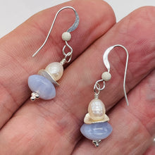 Load image into Gallery viewer, Blue Chalcedony Faceted Pearl Designer Earrings | 1 1/4" Long | Blue, White |