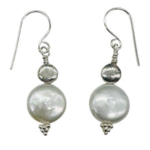 Load image into Gallery viewer, Creamy White Coin Fresh Water Pearl Earrings | 1 1/4" Long | White | 1 Pair |