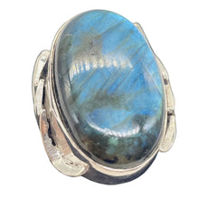 Load image into Gallery viewer, Labradorite Sterling Silver Oval Stone Ring | 7 | Blue Flash | 1 Ring |