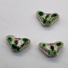 Load image into Gallery viewer, Cloisonne Butterfly Pendant Beads | Green, White | 16x10x6mm | 3 Beads |