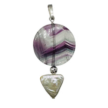 Load image into Gallery viewer, Fluorite and Pearl Sterling Silver Pendant | 1 3/4" Long | Purple, White |