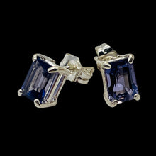 Load image into Gallery viewer, Sapphire Sterling Silver Rectangle Cut Earrings | 7x5mm | Blue | 1 Pair |