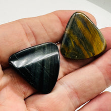 Load image into Gallery viewer, Tiger Eye Triangle Bead Parcel | 30x7mm | Bronze, Blue, Black | 2 Beads |