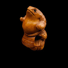 Load image into Gallery viewer, intricately Carved Signed Boxwood Sumo Frogg Bead | 1 1/4" Tall | Brown