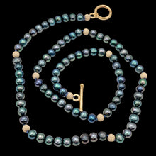 Load image into Gallery viewer, Dramatic Blue Rainbow Peacock Freshwater Pearl 14Kgf Necklace 18 1/2 inch