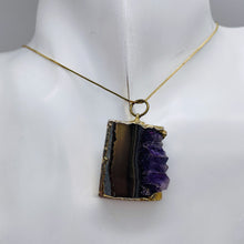 Load image into Gallery viewer, Amethyst Crystal Slice Gold Framed | 1 1/4" Long | Purple Clear | 1 Pendant |